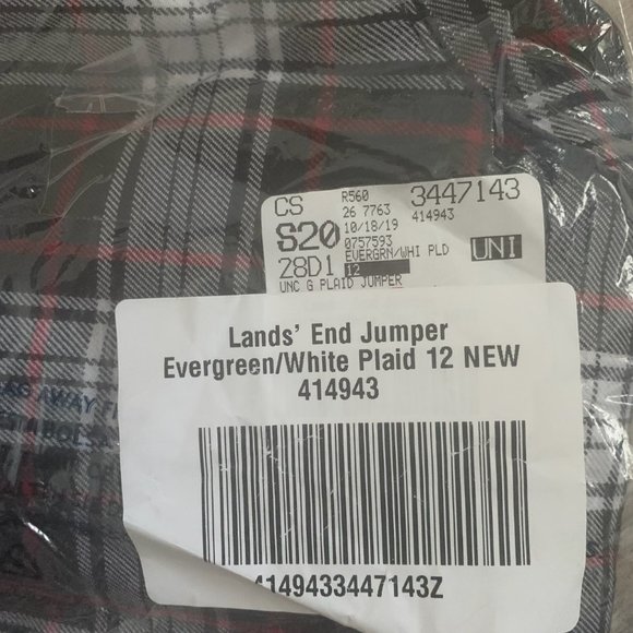 NWT LANDS' END JUMPER DRESS EVERGREEN/WHITE PLAID 12 - Picture 5 of 6